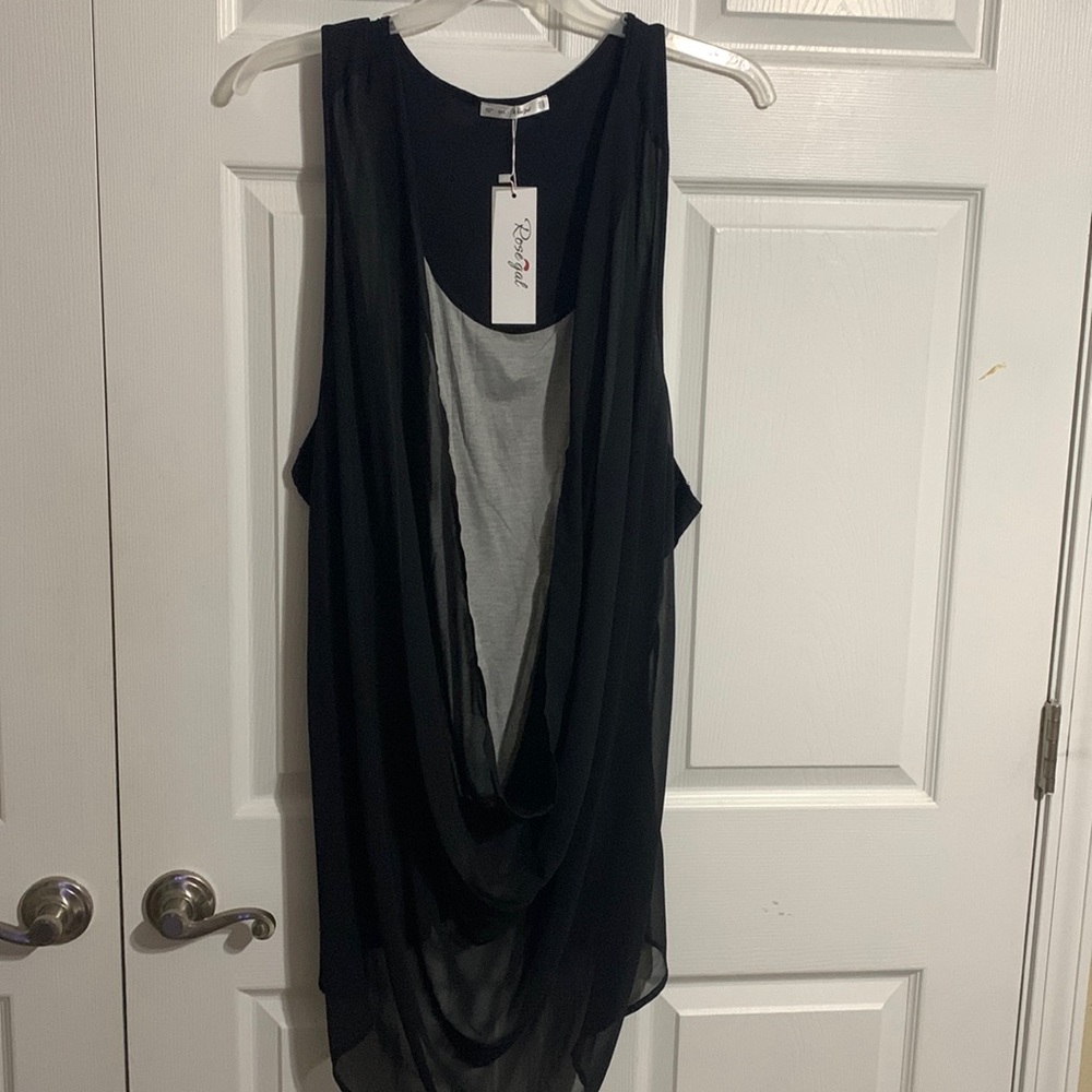 Black/Gray RoseGal top with low hanging details in front